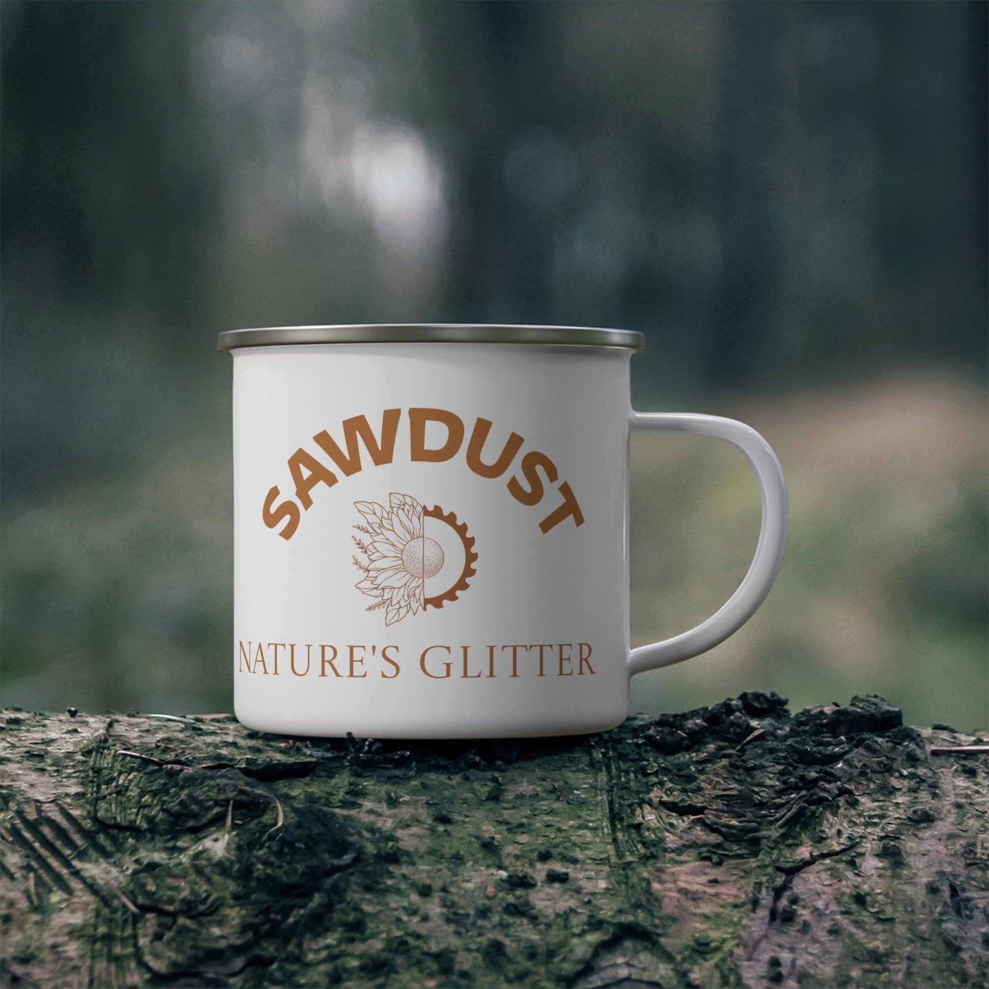 nature mug, sawdust mug, white minimalist mug, modern camping mug