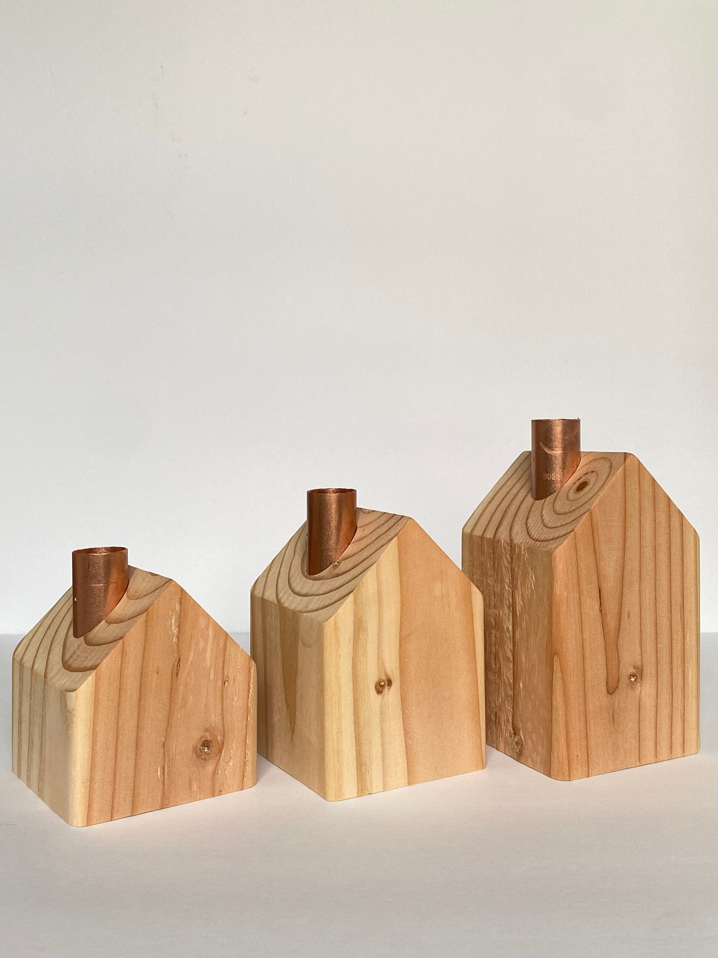 Wood House Candle Holders (Set of 3)