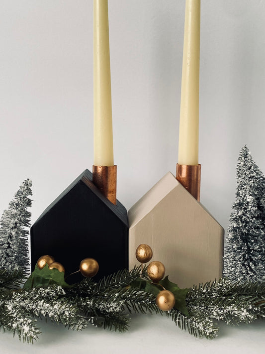 Wood House Candle Holders (Set of 2)